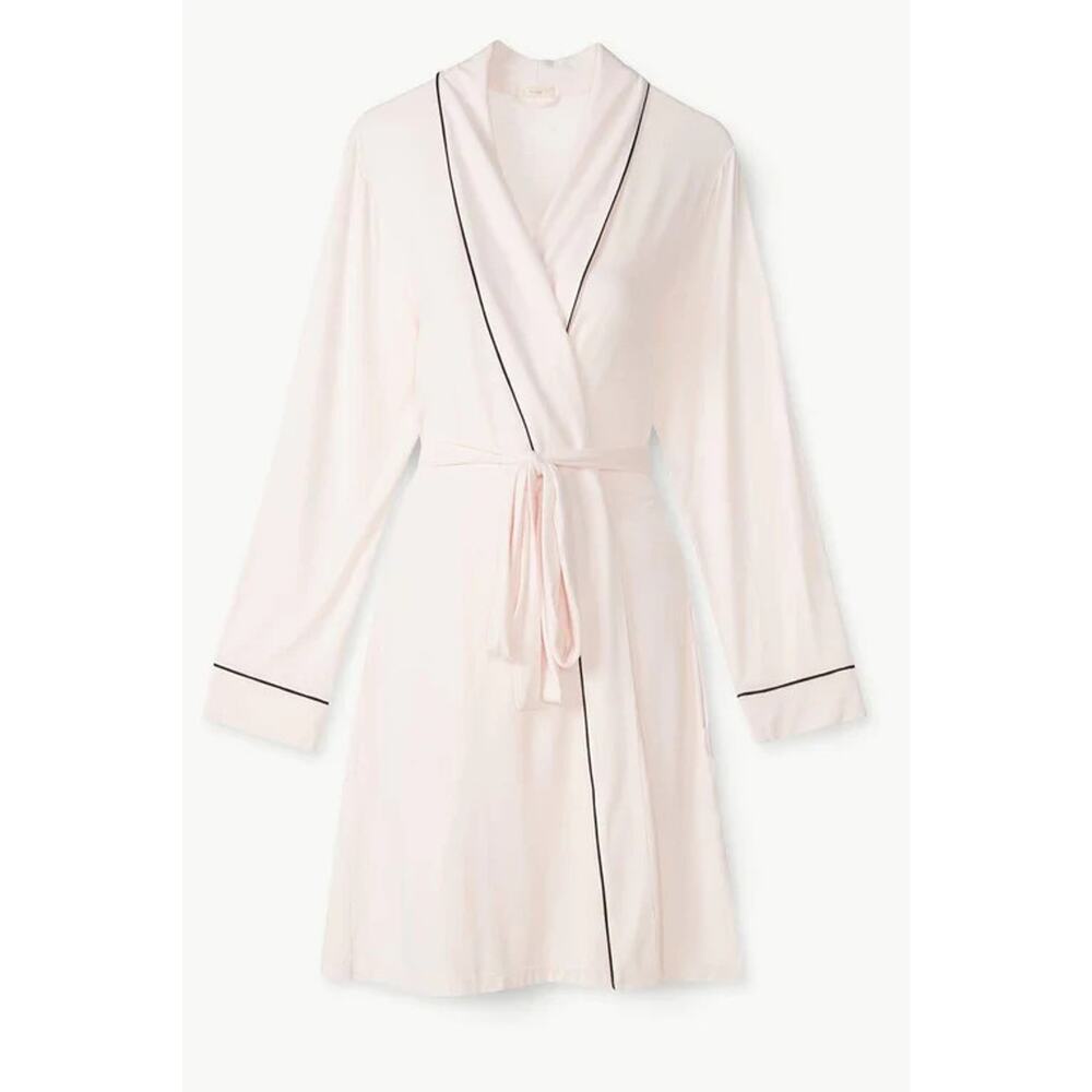 Eberjey Gisele Tuxedo Light Pink Robe with Navy Piping Size XL/L
